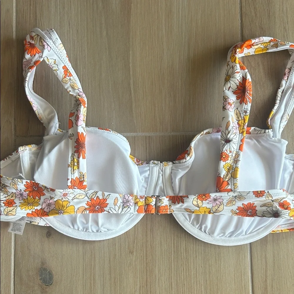 Cupshe White Floral Bikini Top with Orange & Yellow Blooms